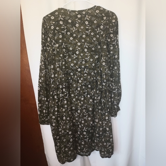 Old Navy Peasant Dress XL Mini Green Floral Balloon Sleeve Boho Forest Fairy - Picture 7 of 13